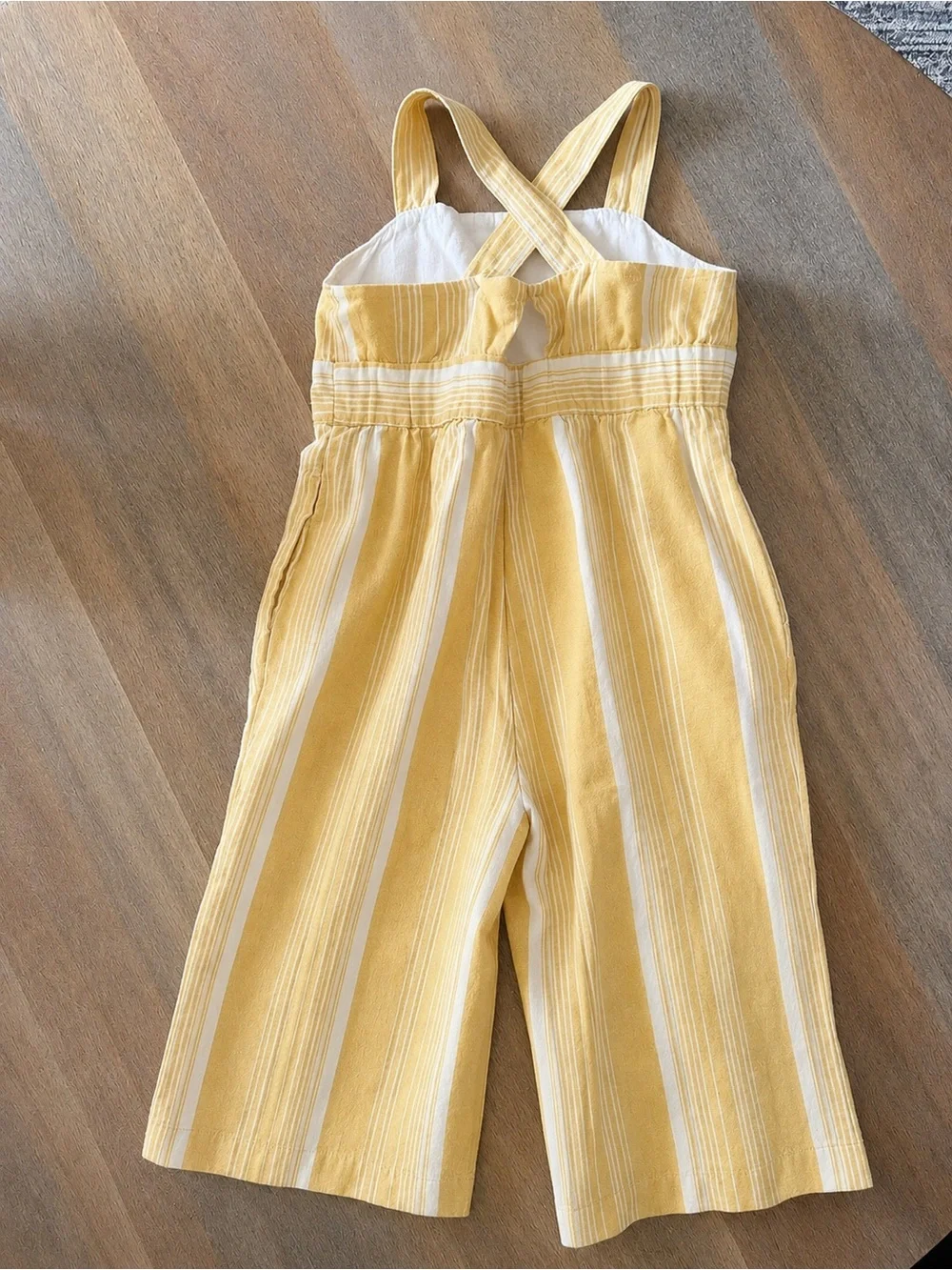 Tommy Bahama Girls 18M Yellow White Striped Cotton Jumpsuit Pockets